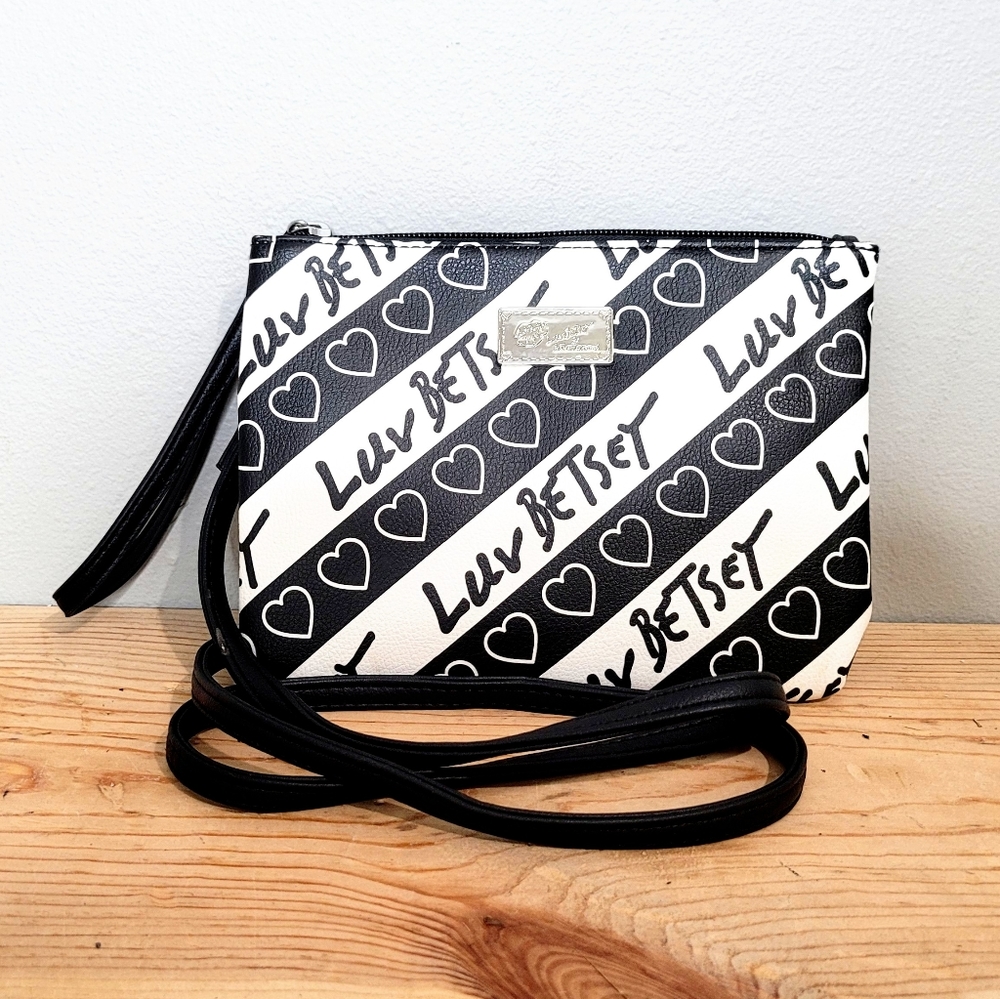 Betsey Johnson Black & White 'Luv Betsey' Diagonal Heart Crossbody